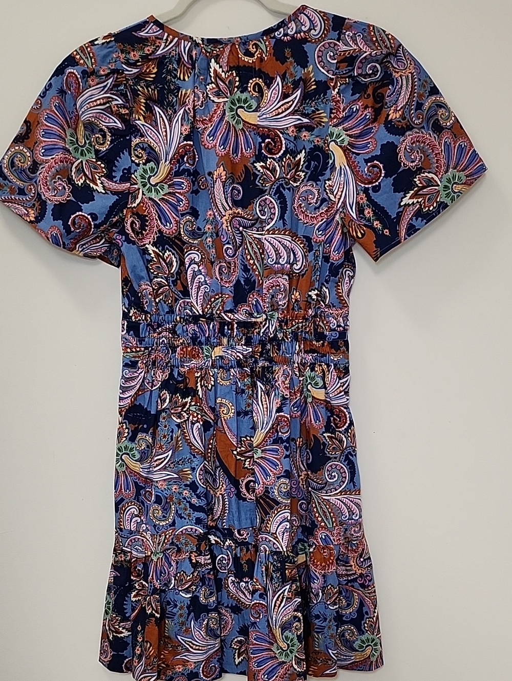 Anthro Somerset Mini Dress multicolor paisley print smocked waist tiered Sz S - Picture 9 of 16